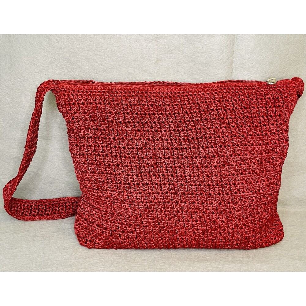 JACQUELINE FERRAR Crochet Knit Fall Shoulder Bag Purse Color Red